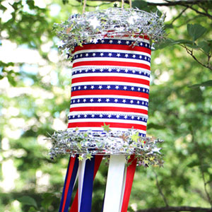 red, white, and blue windsock
