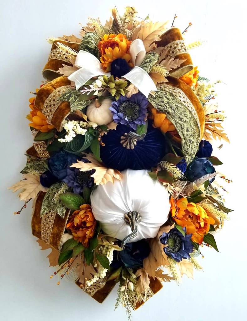 Ornate wreath made with Paper Mart ribbons and embellishments