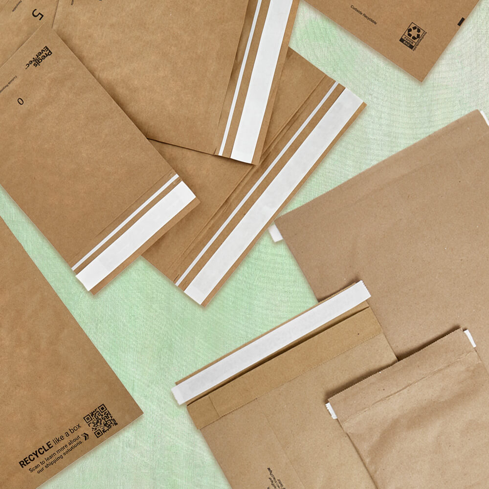 flat lay image of recyclable mailers