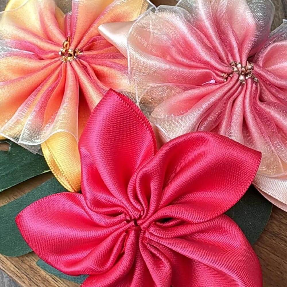 image of ribbon flowers created by Arlene of Not Just Knotz